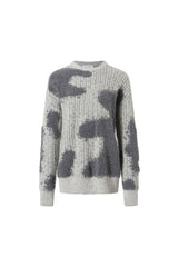 Color Block Loop Jacquard Round Neck Pullover