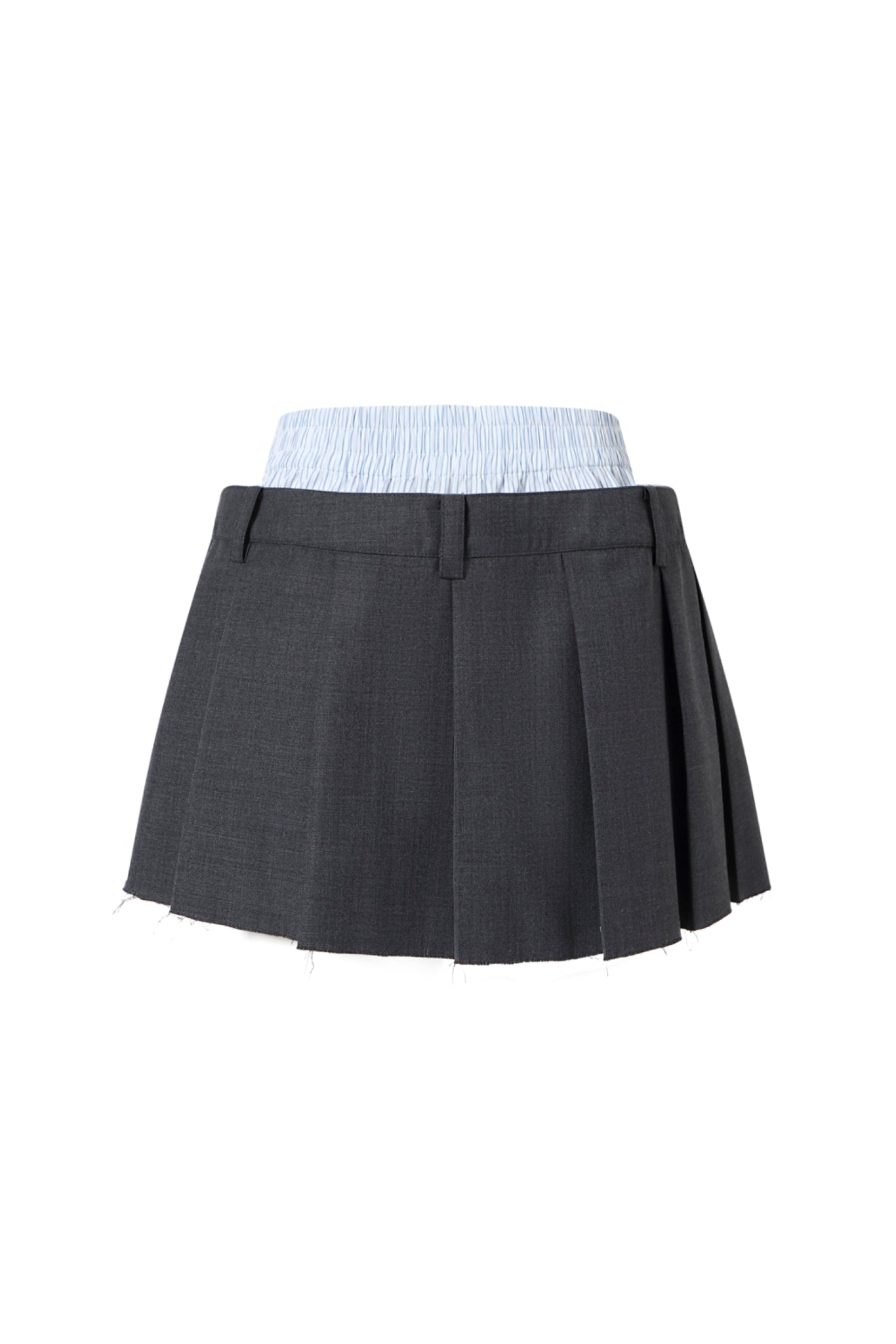 Striped Panel Double Waist Raw Edge Pleated Skirt - Set