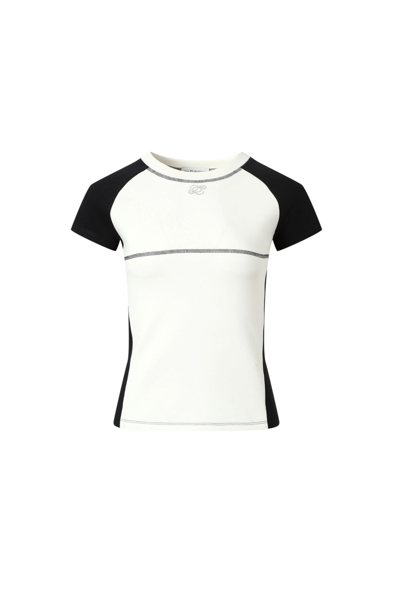 Airy Topstitch Raglan Rhinestone Short Sleeve Top
