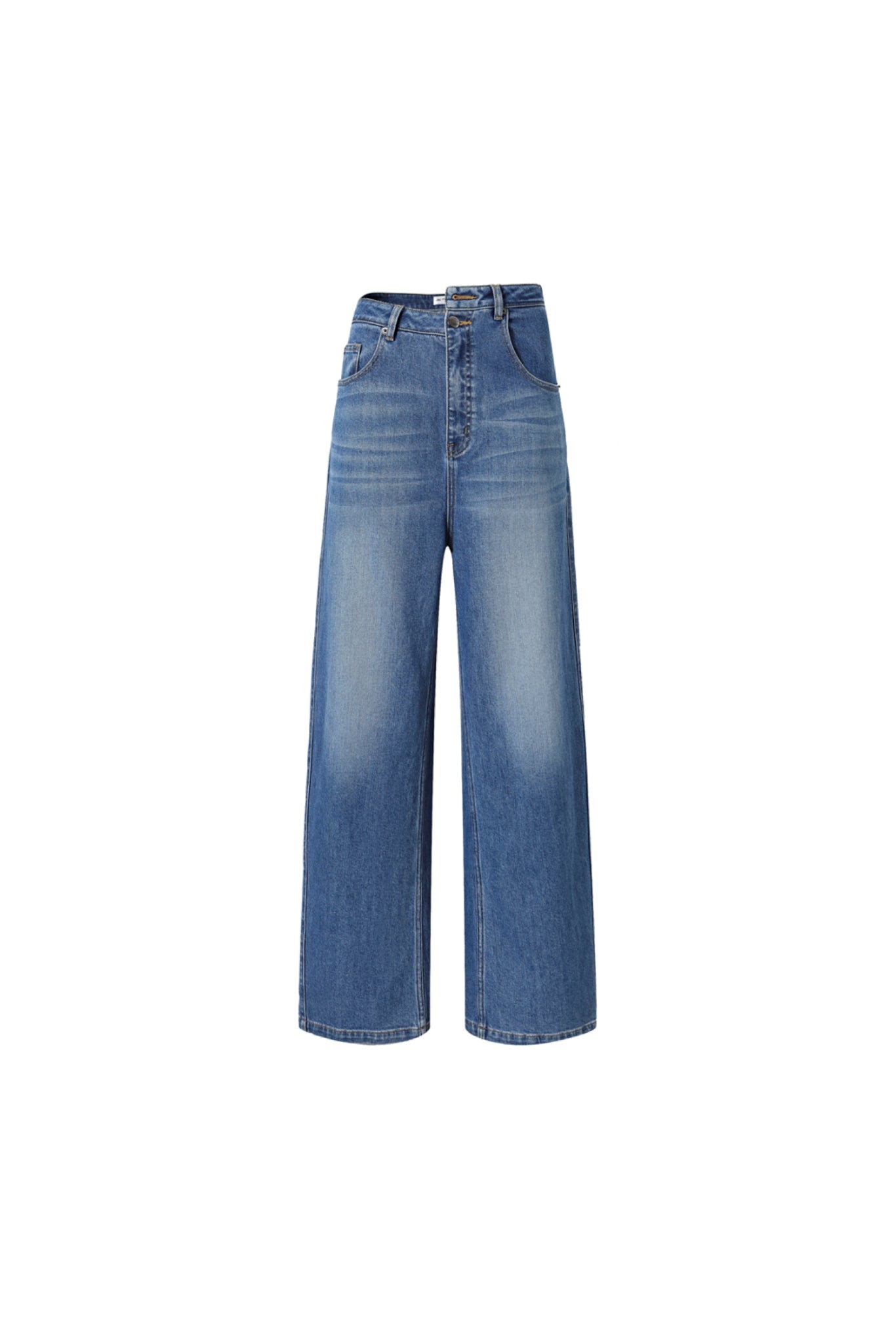 Classic Blue Misplaced Waist Curved Hem Jeans