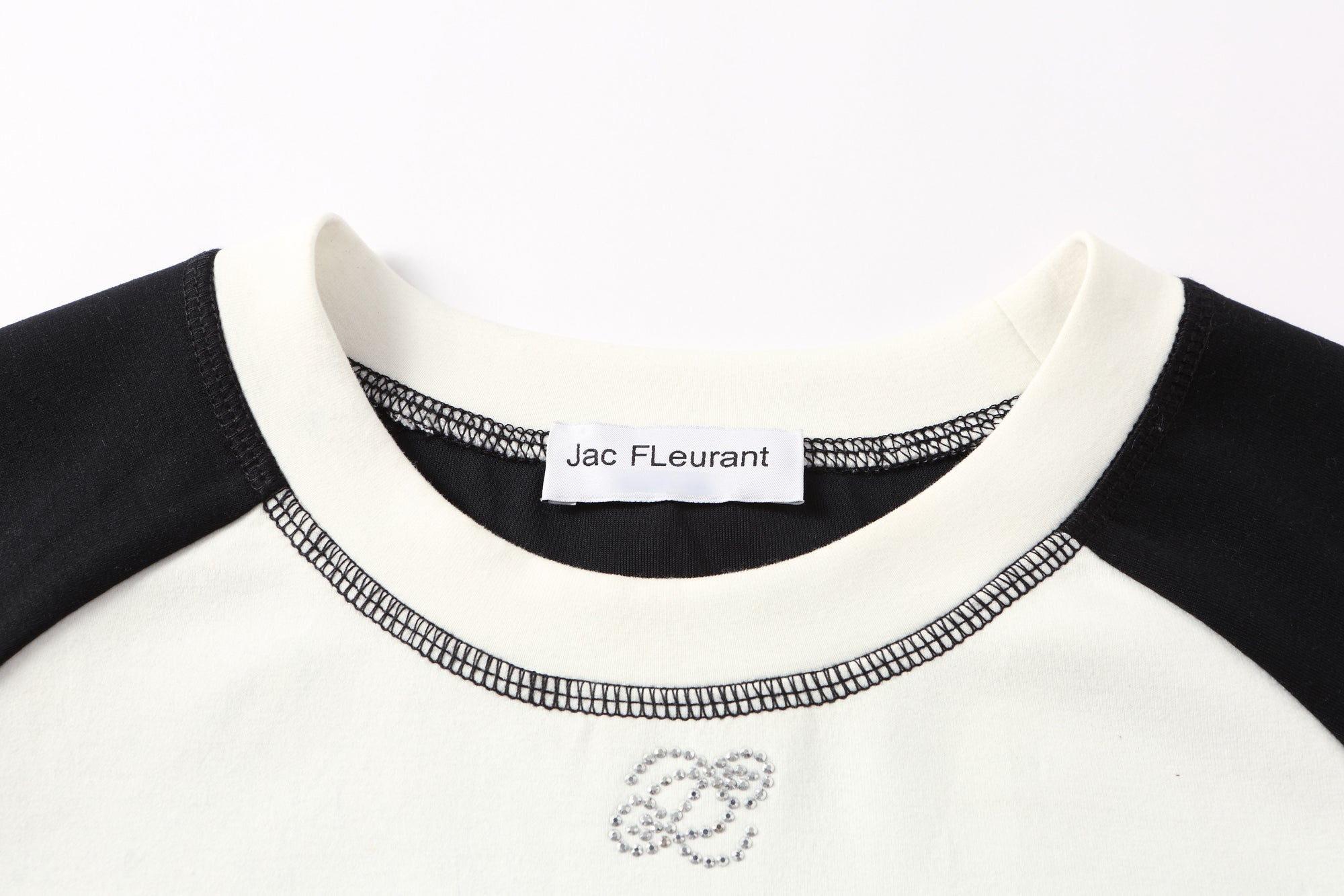 Clear thread shoulder-stitch diamond short-sleeved shirt