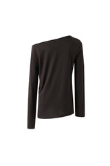 Caramel One-Shoulder Logo Print Long Sleeve Top