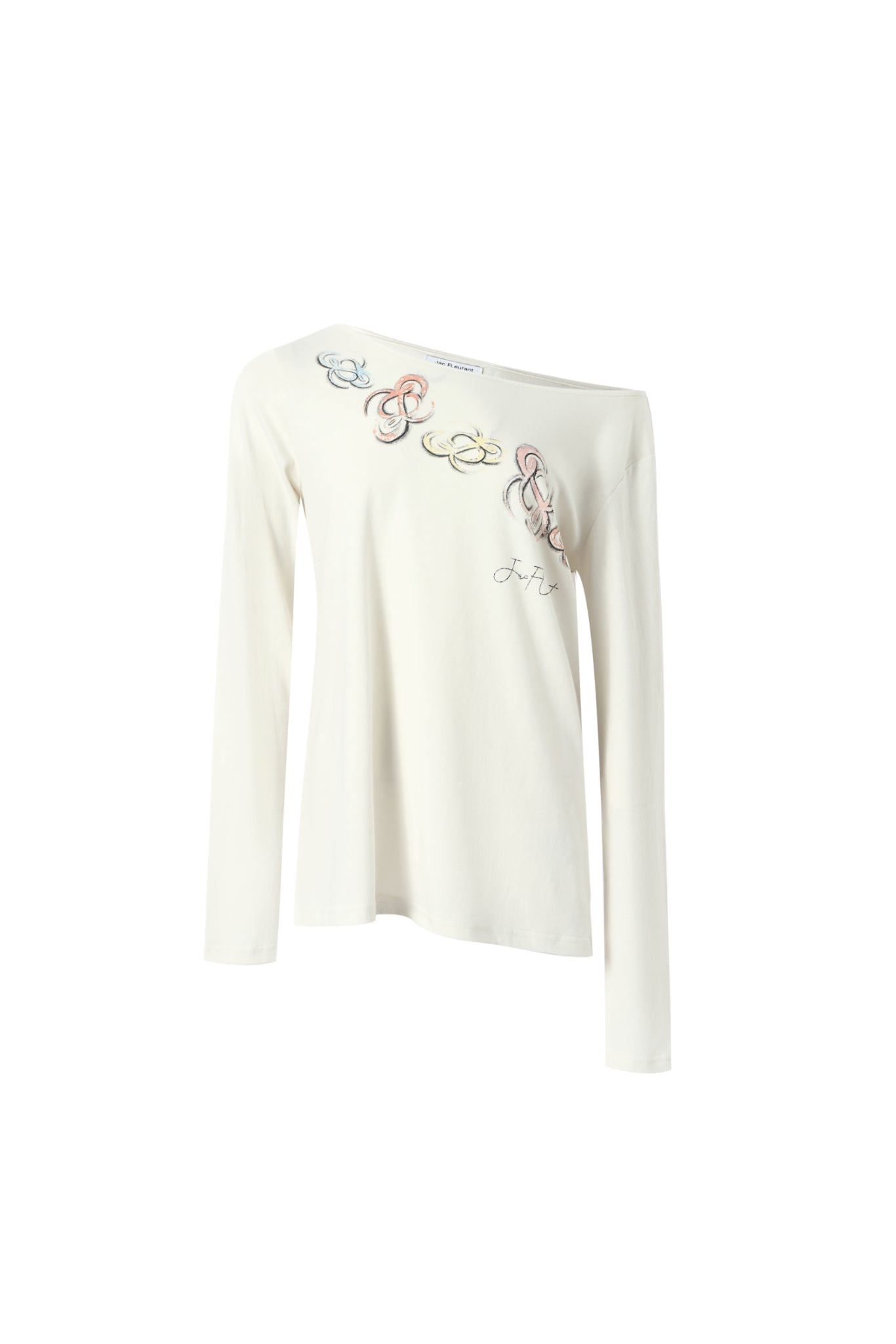 One-Shoulder Logo Print Long Sleeve Top