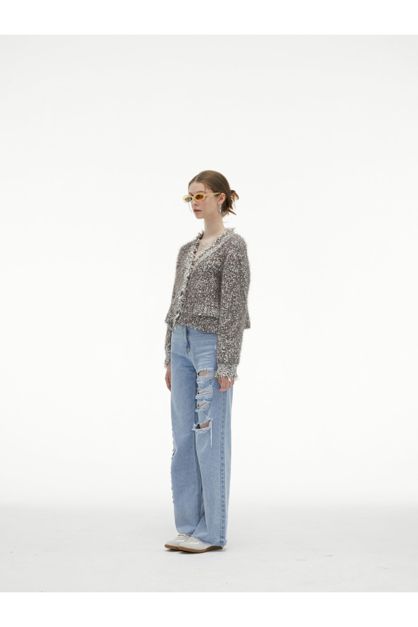 Grey Tassel Fringe Crop Cardigan