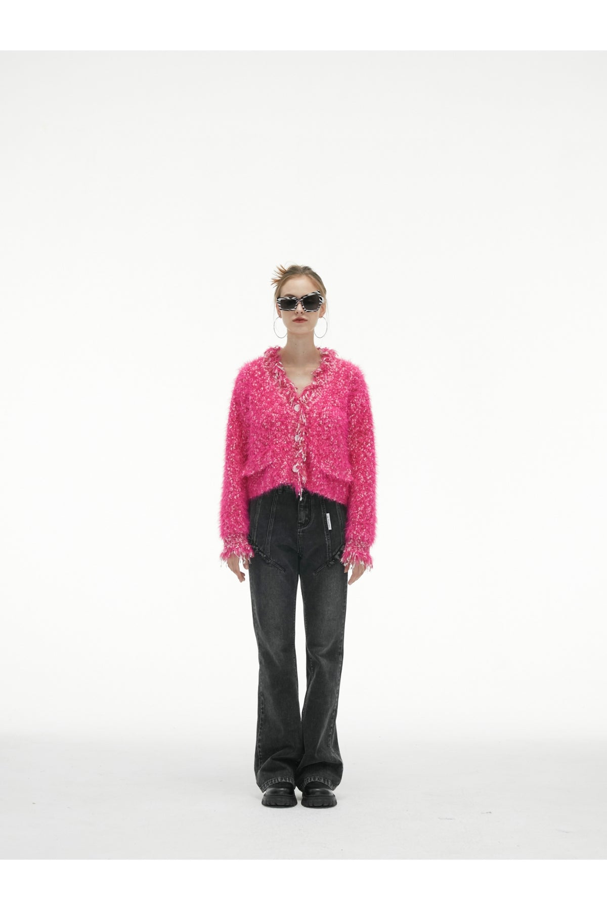 Magenta Tassel Fringe Crop Cardigan