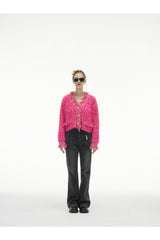 Magenta Tassel Fringe Crop Cardigan