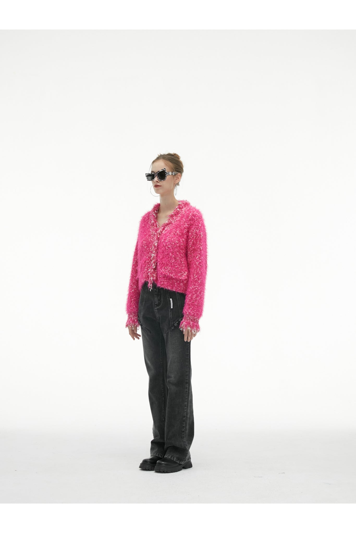 Magenta Tassel Fringe Crop Cardigan