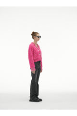 Magenta Tassel Fringe Crop Cardigan