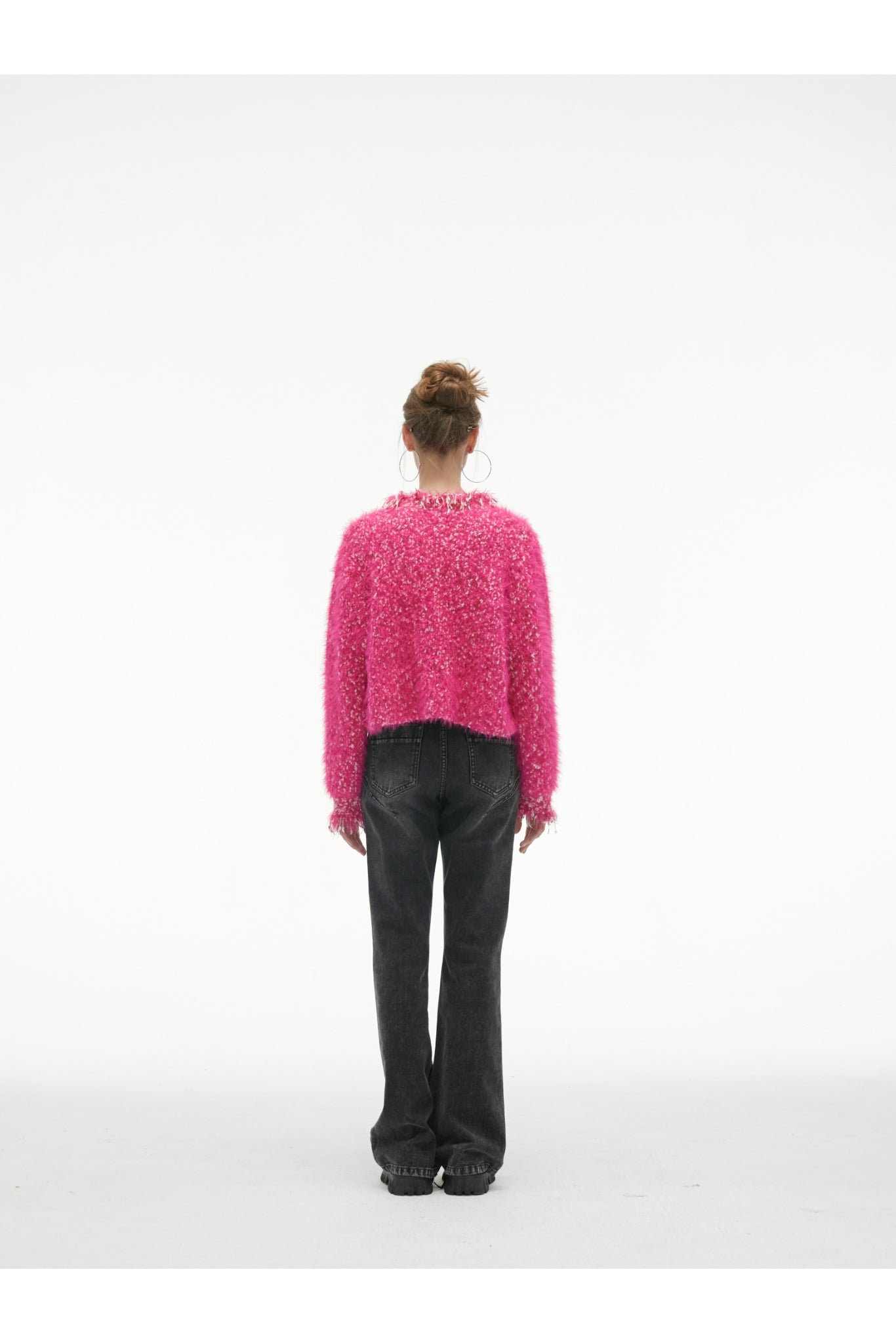 Magenta Tassel Fringe Crop Cardigan