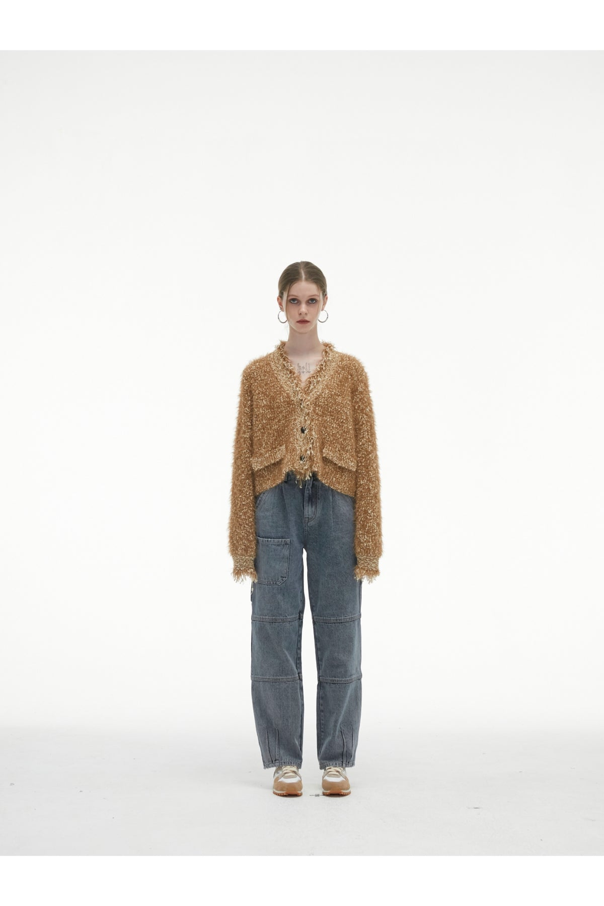 Brown Tassel Fringe Crop Cardigan