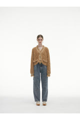 Brown Tassel Fringe Crop Cardigan