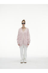 Pink Tassel Fringe Long Cardigan