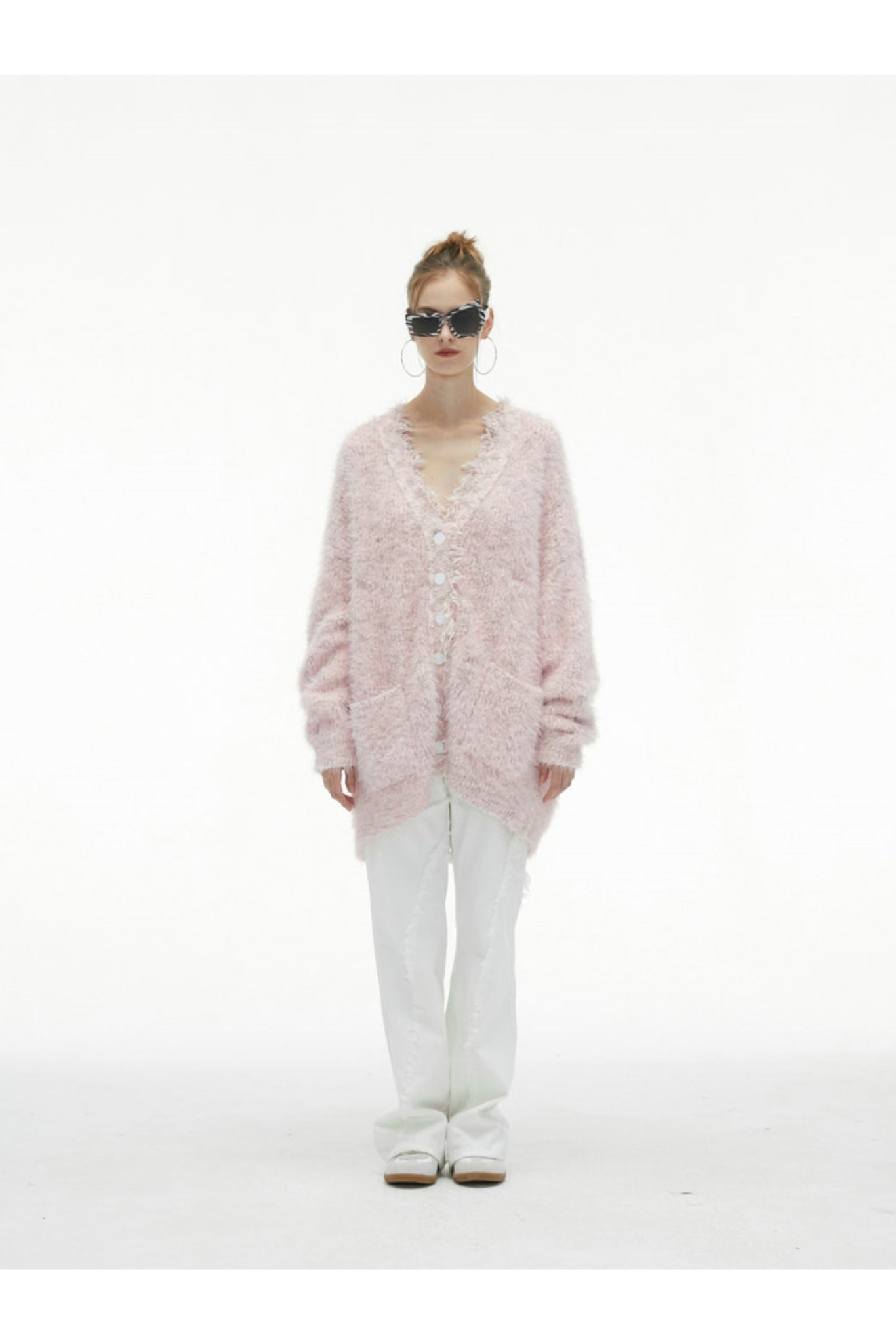 Pink Tassel Fringe Long Cardigan