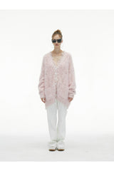 Pink Tassel Fringe Long Cardigan