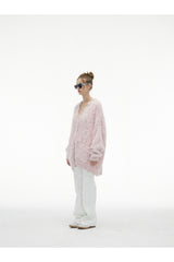 Pink Tassel Fringe Long Cardigan