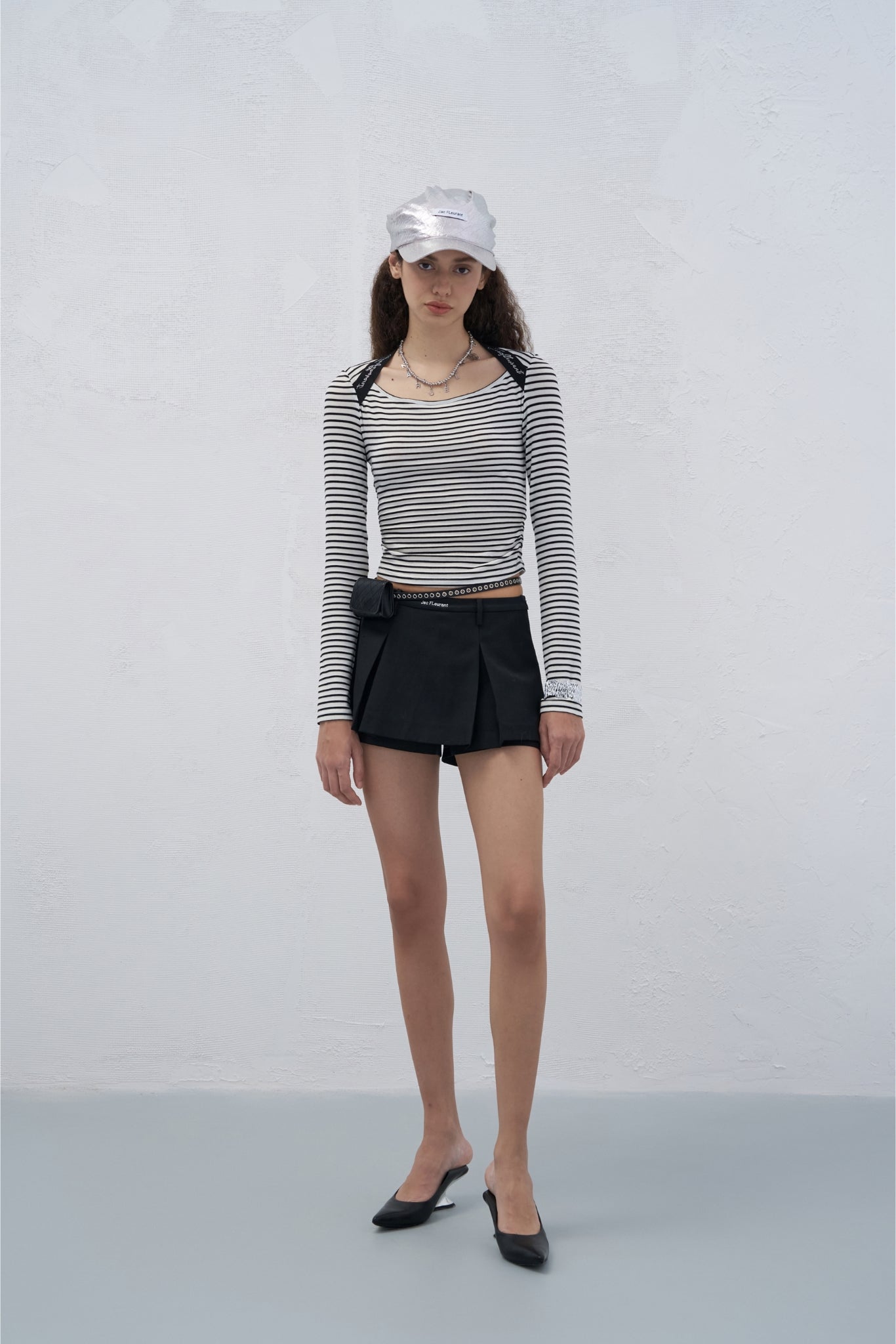 Waistband Panel Logo Print False Two-Piece Skirt