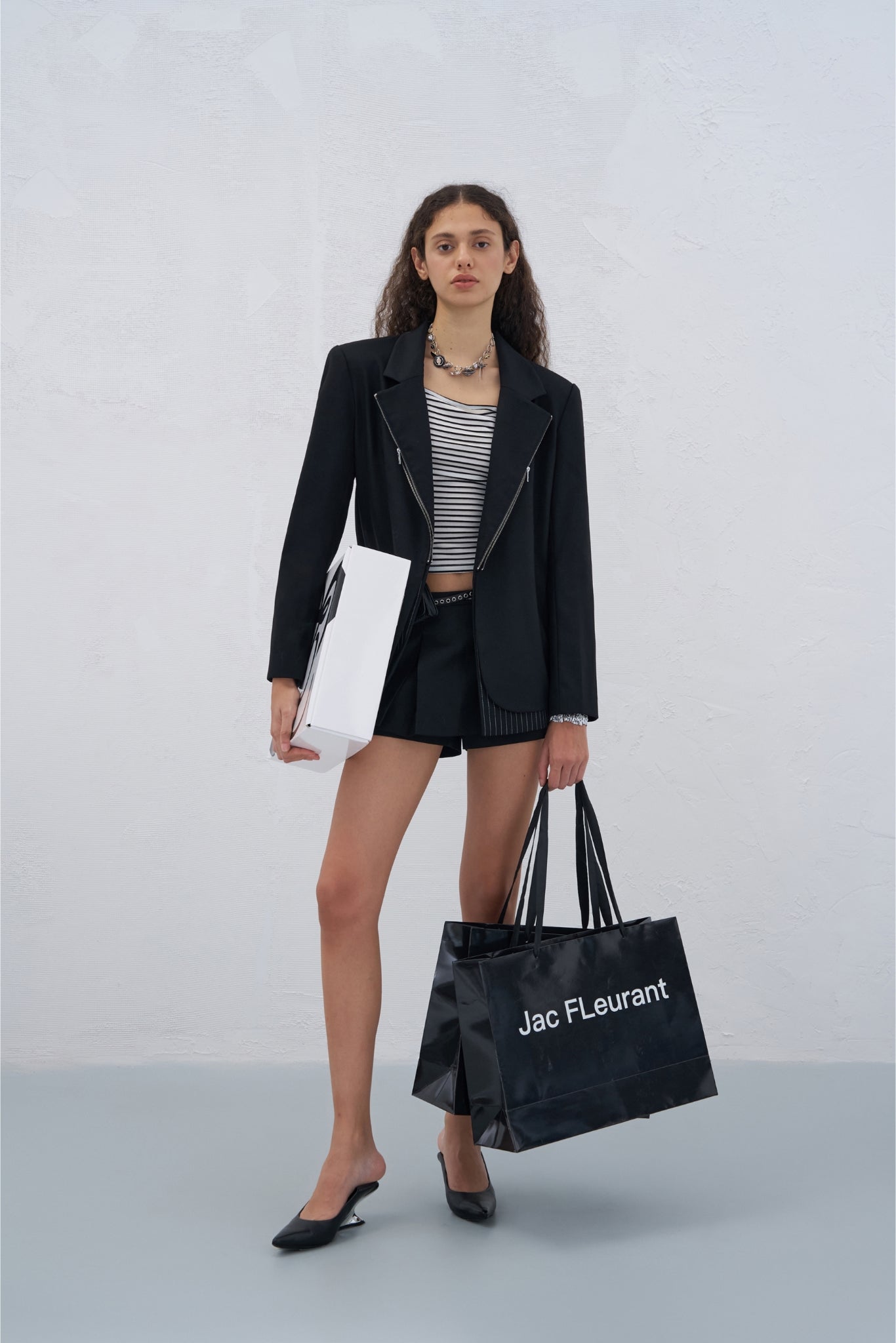Zip Detail Striped Panel Blazer