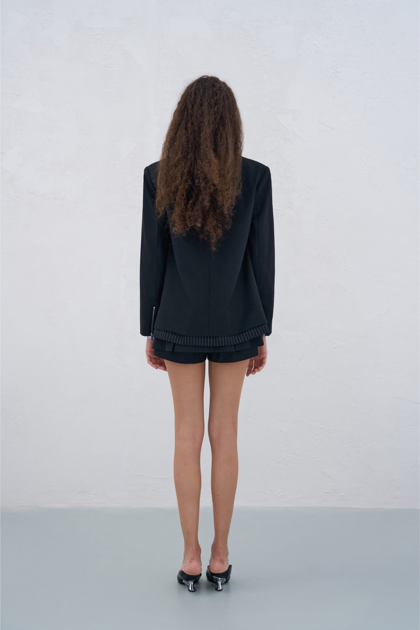 Zip Detail Striped Panel Blazer