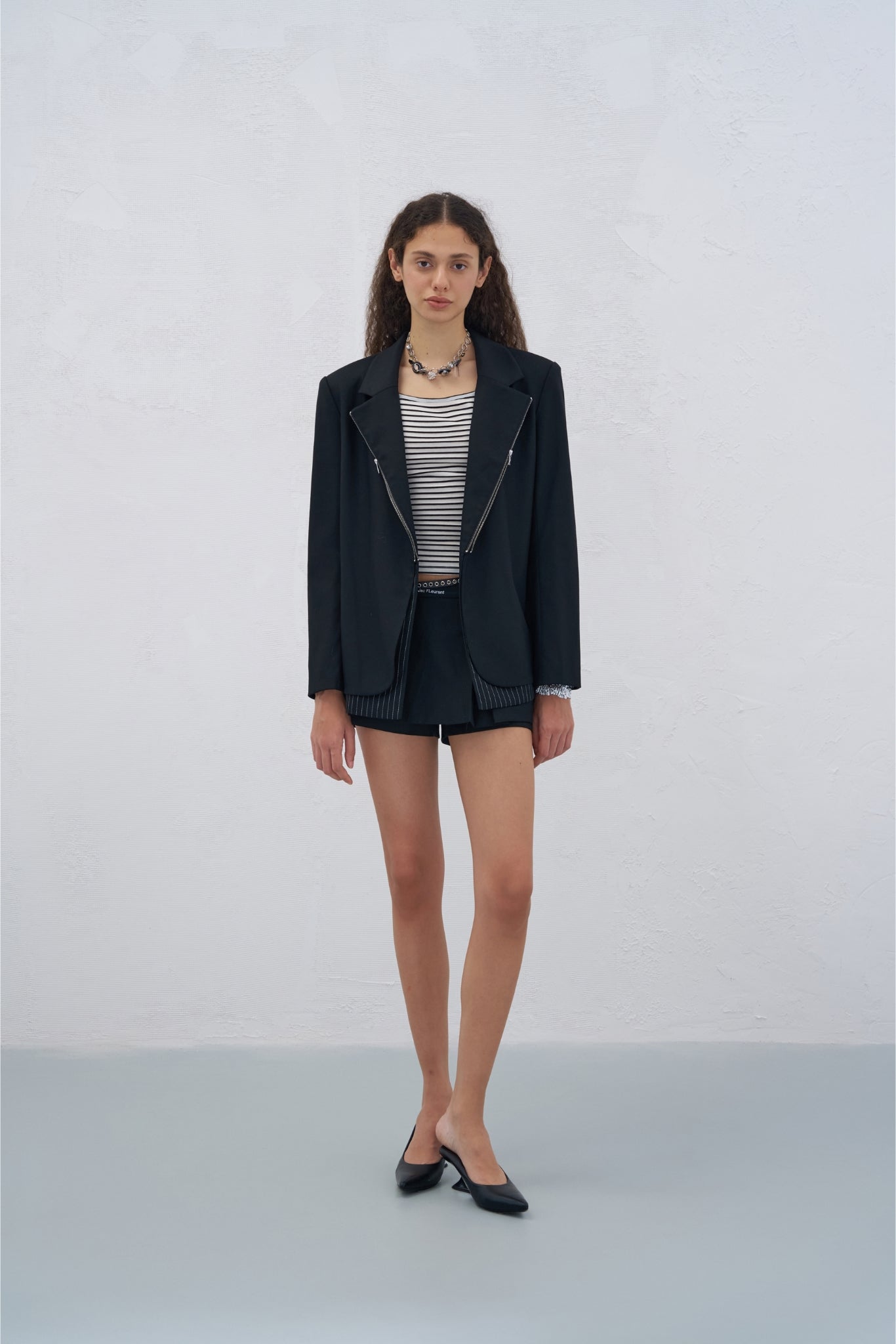 Zip Detail Striped Panel Blazer