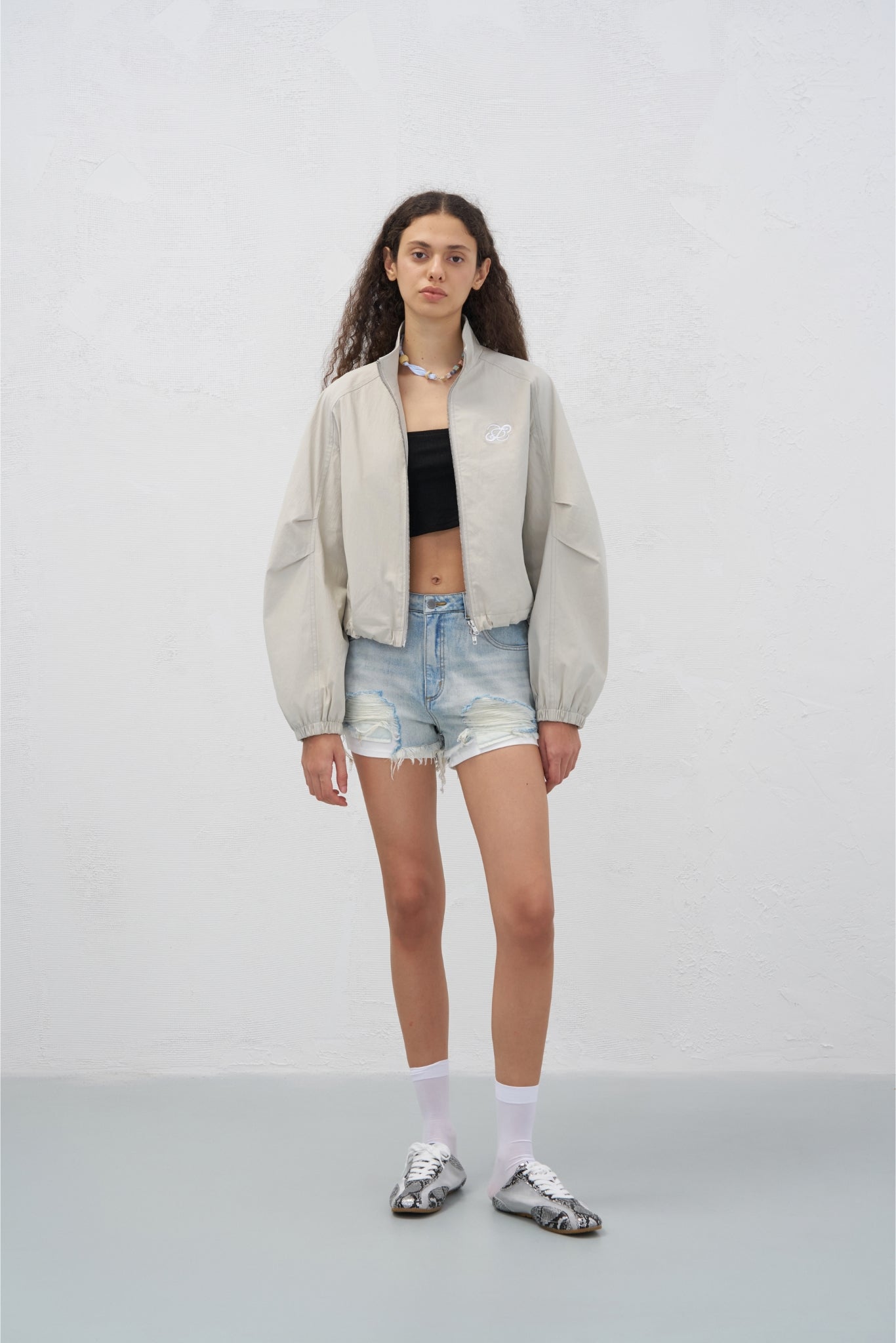 Grey Stand Collar Logo Track Jacket
