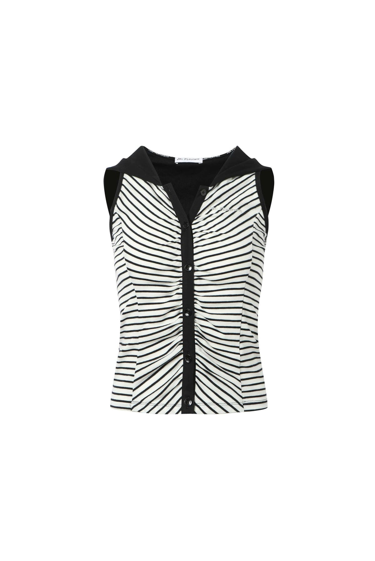 Striped Colorblock Shirred Sleeveless Hoodie