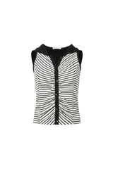 Striped Colorblock Shirred Sleeveless Hoodie