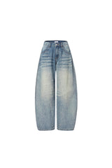 Blue Washed Pearl Rhinestone Curved-Leg Jeans