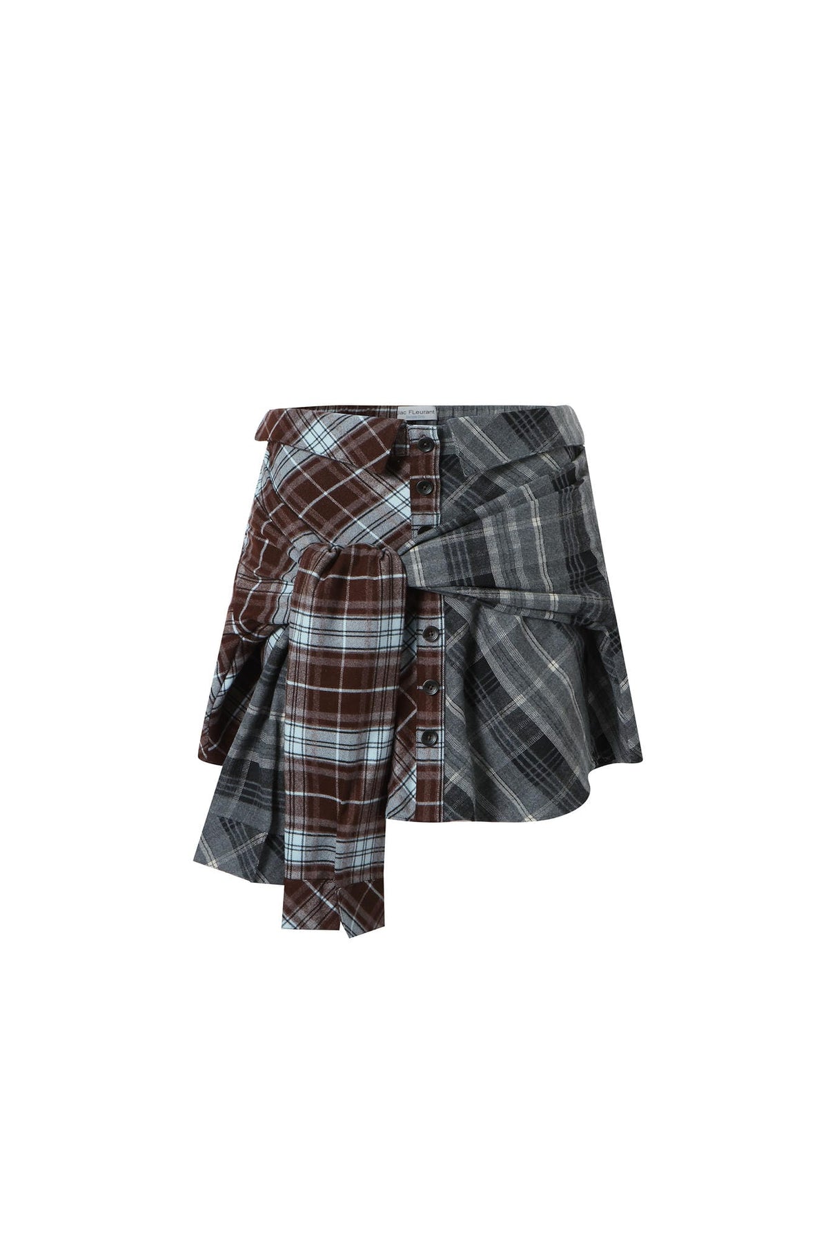 Asymmetric Plaid Patchwork Tie-Front Knot Miniskirt
