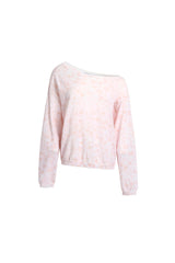 All-Over Floral Off-Shoulder LOGO Embroidered Knit Top