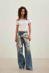 Asymmetric placket button-up top