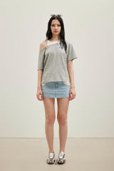 Embroidered Logo Layered Long-Line Short-Sleeve Top