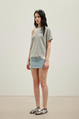 Embroidered Logo Layered Long-Line Short-Sleeve Top
