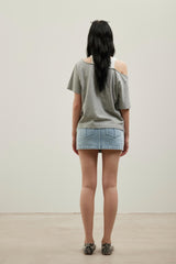Embroidered Logo Layered Long-Line Short-Sleeve Top