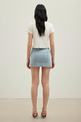 Light Blue Pocket Washed Denim Skirt
