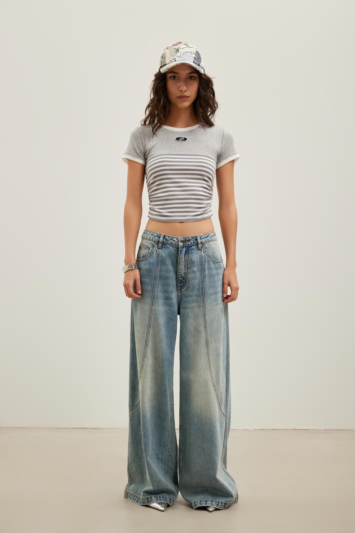 Striped Patchwork Logo Embroidered Patch Short Sleeve