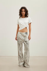 Logo Embroidered Gathered Waist White T-Shirt