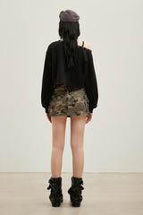 LOGO Embroidered Asymmetric One-Shoulder Top