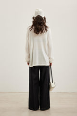 Beaded Trim Asymmetric Acetate Knit Top