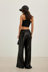 Embroidered Patch Logo Tie Detail Shiny Wide-Leg Cargo Pants
