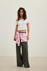 Scarf graffiti logo print tie-detail wide-leg trousers