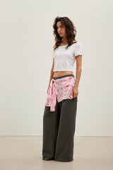 Scarf graffiti logo print tie-detail wide-leg trousers