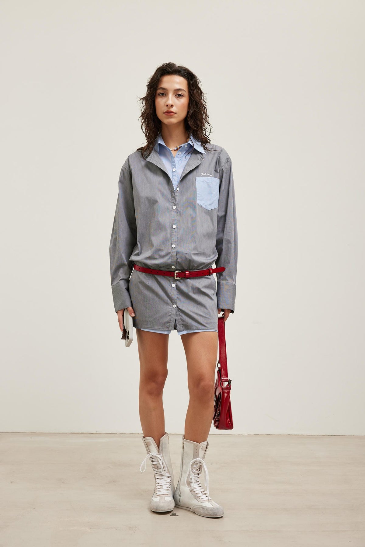Color-Block Two-Piece Striped Shirt Dress