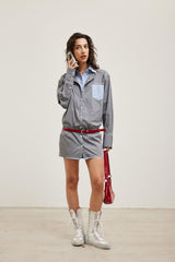 Color-Block Two-Piece Striped Shirt Dress