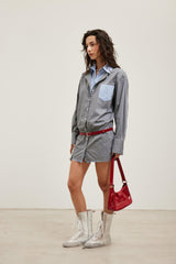 Color-Block Two-Piece Striped Shirt Dress