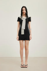 Striped Capelet Short Sleeve Knit Dress
