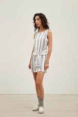 Striped tie-detail knot-front sleeveless dress
