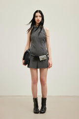 Halter Pleated Plaid Dress