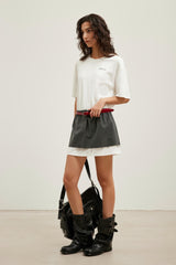 White Paneled Two-Layer Short-Sleeve Dress