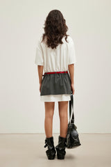 White Paneled Two-Layer Short-Sleeve Dress