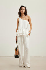 One-Shoulder Cutout Embroidered Logo Top (Set)